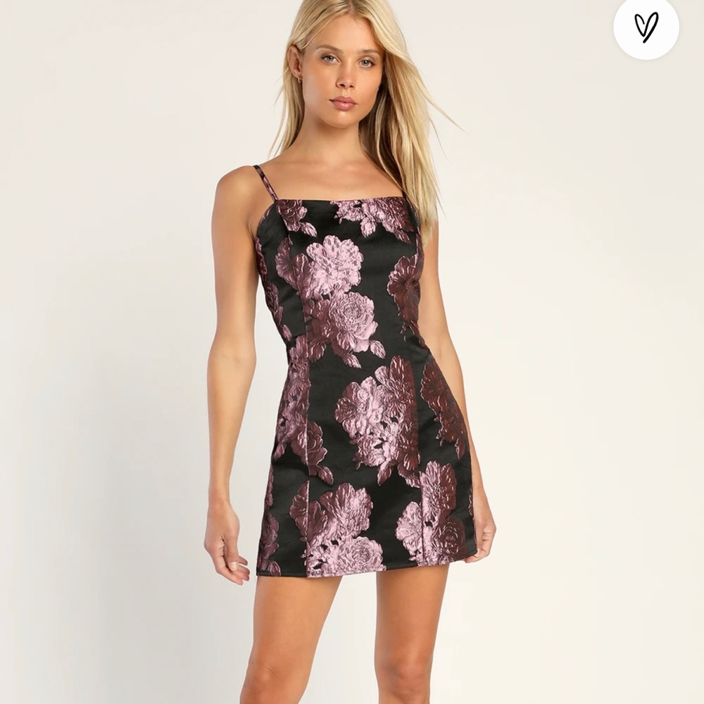 NWT Lulus So Sensational Black Metallic Floral Jacquard Mini Dress Size XL